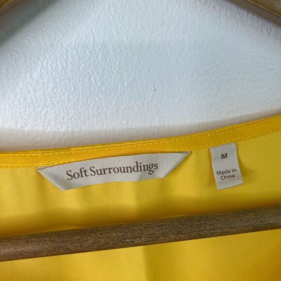 Soft Surroundings Yellow Floral Blouse Medium Satin Kimono Sleeve Tunic Top Boho - Picture 4 of 9